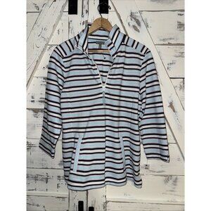 NWT Talbots Half-Zip Pullover Tropic Blue Purple White 3/4 Sleeve Stripe Size S